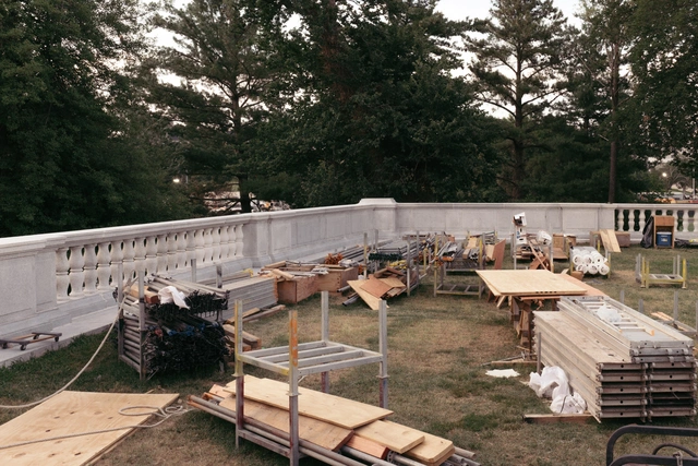 Construction materials sit near the Lincoln Memorial on June 25