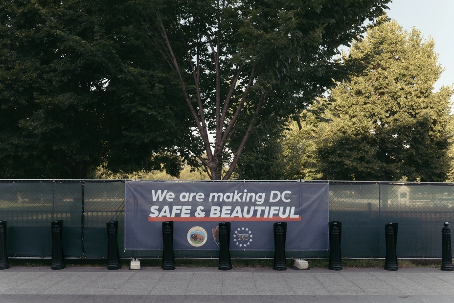A banner displayed on fencing near the White House on June 25